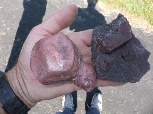 hematite @ pyrite? L-main pit, R-other pit
Graves Mt., Lincoln Co., Georgia (Author: John Medici)