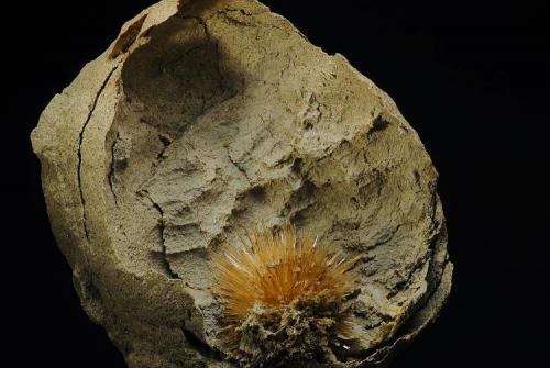 Aragonito acicular
Cantera de la tinaja. Pantoja. Toledo. España.
10 mm
Recolectado en 1996. Agregado de cristales aciculares, dentro una de las cavidades típicas en las que aparece. (Autor: Daniel Agut)