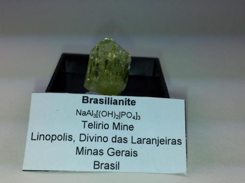 Brasilianita.
Mina Telirio, Linopolis, Divino Das Laranjeiras, Minas Gerais, Brasil.
Cristal 1"4 cm de alto y 1 cm de ancho. (Autor: Carlos Viñolo)