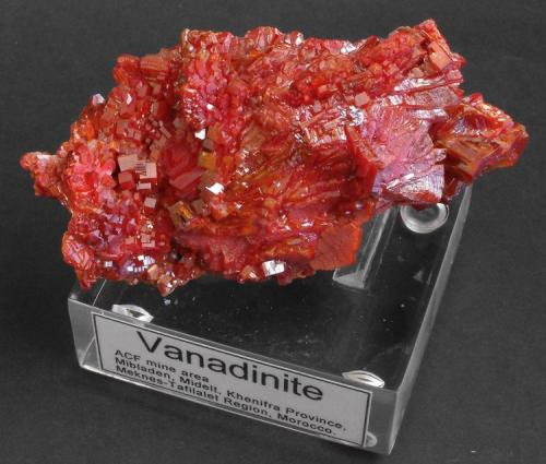 Vanadinite
ACF mine area, Mibladen, Midelt, Khenifra Province, Meknes-Tafilalet Region, Morocco.
10 x 5 x 4 cm; 182 gram
BIG VANADINITE (Author: Louis Friend)