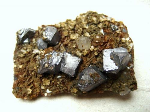 Galena, quartz, marcasite, siderite
Hilfe Gottes Mine, Wiemannsbucht, Bad Grund, Clausthal-Zellerfeld, Harz, Lower Saxony, Germany
Specimen size 45 mm, largest galena crystals 8-9 mm (Author: Tobi)