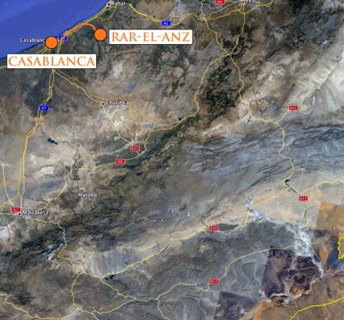 Aterrizamos en Casablanca y nos dirigimos a Rar-el-Anz. 
Google maps. (Autor: Josele)