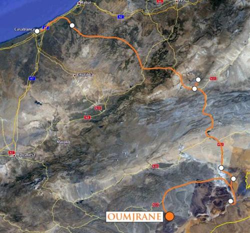 De Taouz nos dirigimos a Oumjrane.
Google maps. (Autor: Josele)