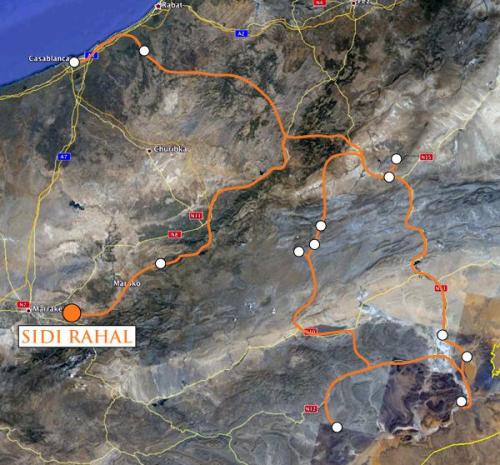 Camino de Marrakech paramos en Sidi Rahal para preparar algunos detalles de la Conferencia.
Google Maps. (Autor: Josele)