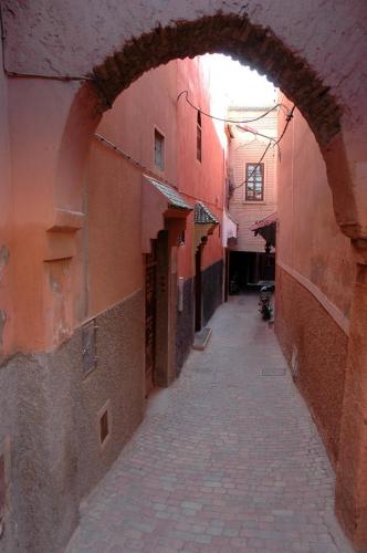 Muestrario de calizas rojas y grises en los adoquines de la medina de Marrakech.
Fot. J. Scovil. (Autor: Josele)