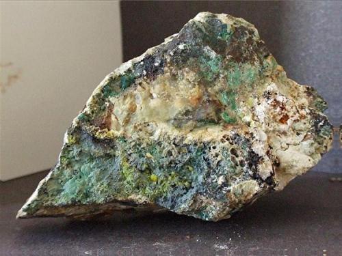 Plumbogummite, Malachite, Chrysocolla, Pyromorphite
Roughton Gill, Caldbeck Fells, Cumbria.
80 x 50 x 30 mm (Author: nurbo)
