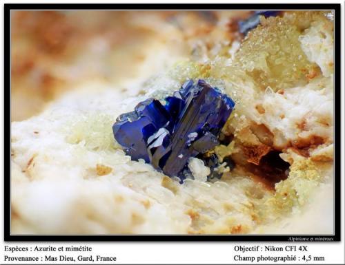 Azurite and Mimetite
Mas Dieu, Gard, France
fov 4,5 mm (Author: ploum)