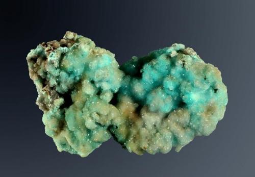 Rosasita en yeso
Bou Beker, Touissit, Oujda, Marruecos
3,7 x 5,5 x 2,7 cm.
Inclusiones esferoidales azules en yeso botrioidal.
Ejemplar de 1979 (M. Ibrahim) (Autor: Carles Curto)