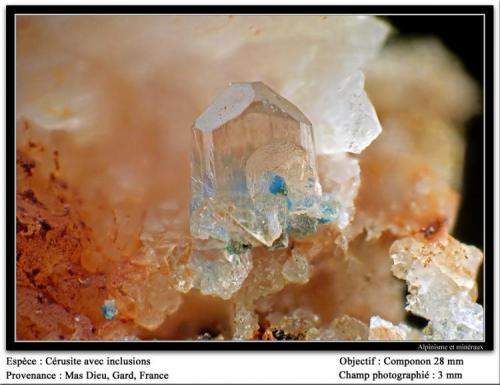 Cerussite and rosasite
Mas Dieu, Gard, France
fov 3 mm (Author: ploum)