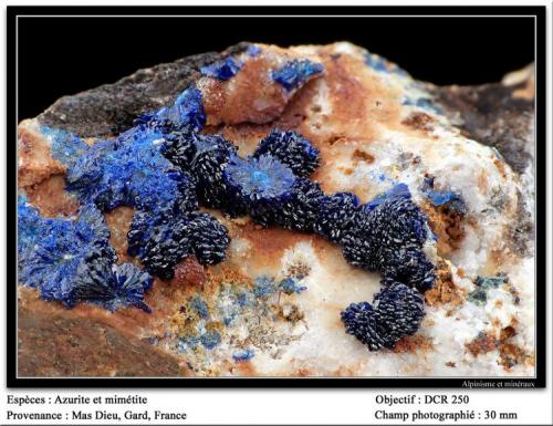 Azurite and mimetite
Mas Dieu, Gard, France
fov 30 mm (Author: ploum)