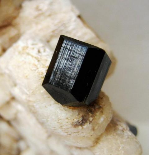 Schorl on feldspar
Erongo Mountains, Erongo Region, Namibia
Crystal size 11 mm (Author: Tobi)