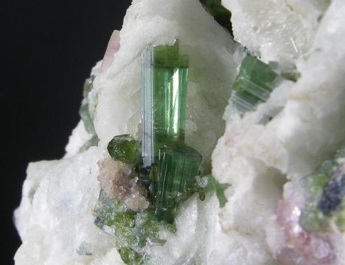Elbaíta ( Verdelita ) en Albita + Lepidolita
Mina Gerais - Brasil
18.5 x 13 cm
Detalle (Autor: Diego Navarro)