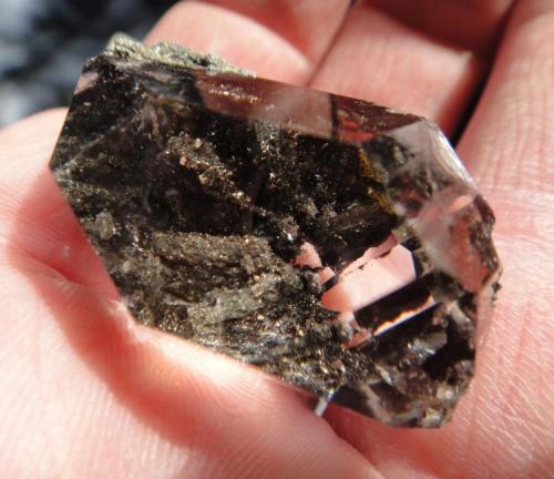 Quartz (Herkimer) with Marcasite and Pyrite Cube Inclusions / Calcite
St. Johnsville, Montgomery County, New York,  USA
41x31x24 in mm 
126 Carats
Once in a Lifetime Crystal!! (Author: NYFineMineralExchange)