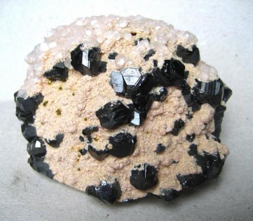Sphalerite, rhodochrosite, calcite, chalcopyrite
Trepca complex, Trepca valley, Kosovska Mitrovica, Kosovo
Specimen width 85 mm (Author: Tobi)