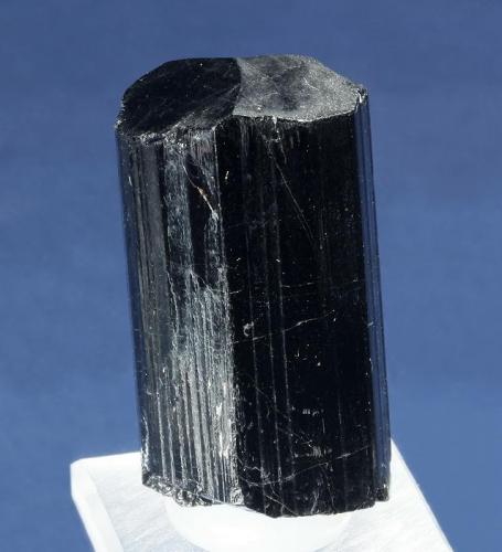 Schorl

Ishikawa District, Fukushima Prefecture, Honshu, Japan

41.0 x 23.0 x 21.0 mm

This historic Japanese Schorl crystal measures 41 x 23 x 21 mm, and has sharp faces, a great luster, and well-developed parallel striations.  With only minor chipping, this is a great specimen from the Collman collection, which was donated around 1920 to Northland College (Ashland, Wisconsin). (Author: GneissWare)