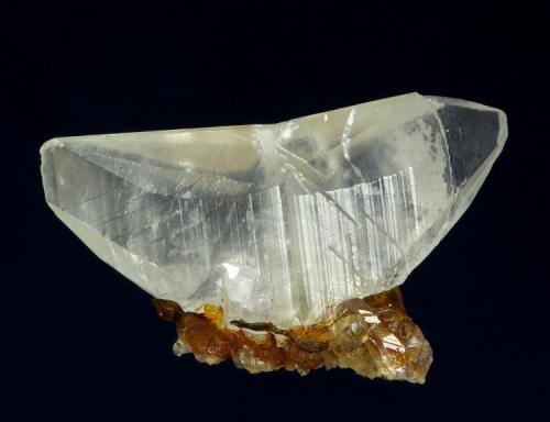 Calcite

Kushikino Mine, Kagoshima Prefecture, Japan

41.0 x 26.0 x 15.0 mm

Superb butterfly twin of Calcite measuring 41 x 19 x 11 mm perched on a shard of limonite-coated matrix from the Kushikino Mine, a closed gold-silver mine famous to Japanese collectors for these twins. No damage. (Author: GneissWare)