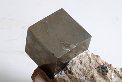 Pirita.
Victoria Mine, Navajún, La Rioja, España.
Medidas pieza: 8,5x6,5x6,1 cm, Medidas cristal: 2,7x2,7x2,4 cm. (Autor: Sergio Pequeño)