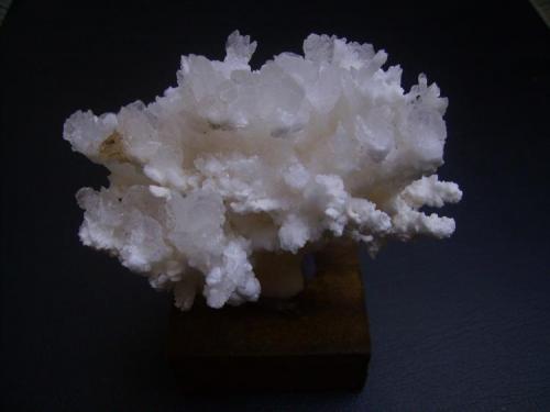 Calcita
Preguiça Mine, Sobral da Adiça, Moura, Beja, Portugal
5,5 x 6 x 4,5 cm.
Desarrollo arborescente de dos generaciones de calcita -no está analizada, podría ser aragonito-, una de color blanco botroidal y otra formada por pequeños cristales transparentes sobre la primera. (Autor: Antonio Alcaide)
