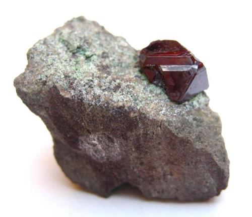 Cuprite
Mashamba West Mine, Kolwezi District, Katanga Copper Crescent, Democratic Republic of Congo (Zaïre)
Specimen size 2 cm, crystal 7 mm (Author: Tobi)