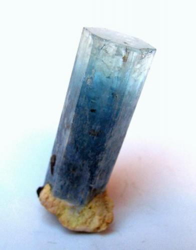 Beryl aquamarine on a corroded microcline matrix.
Erongo Mountains, Erongo Region, Namibia
Specimen height 5 cm (Author: Tobi)