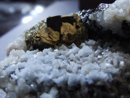 Pyrite
Smallcleugh Sun Vein, Smallcleugh Mine,Nenthead, Cumbria, England, UK.
FOV 30 x 20 mm approx (Author: nurbo)