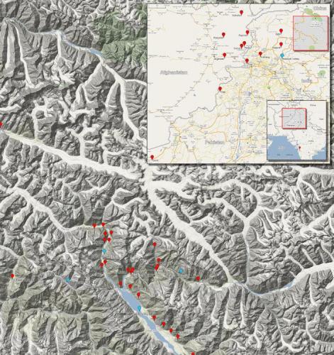 _El valle de Tormiq, muy rico en excelentes ejemplares, está en la parte inferior del mapa.
El mapa completo sin reducciones se puede ver en http://carlesmillan.cat/min/NPakistan.png (Autor: Carles Millan)