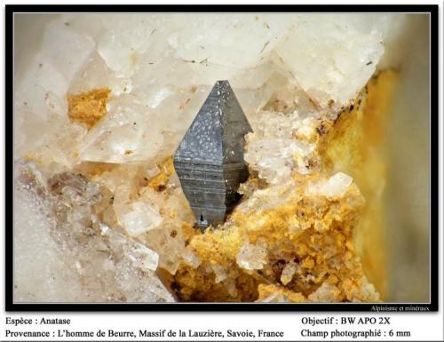 Anatase
L’Homme de Beurre, La Lauzière massif, Savoie, Rhône-Alpes, France
fov 6 mm (Author: ploum)