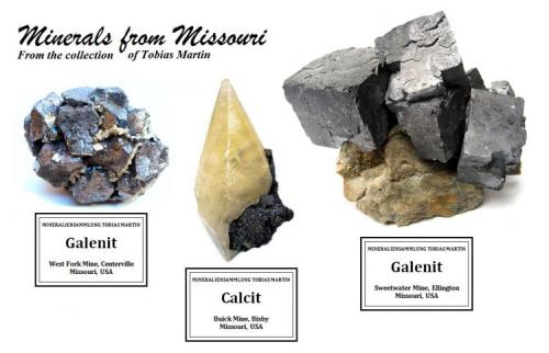 Galena - West Fork - 5 cm width, 
Calcite - Buick - 6,5 cm height, 
Galena - Sweetwater - 9 cm width (Author: Tobi)