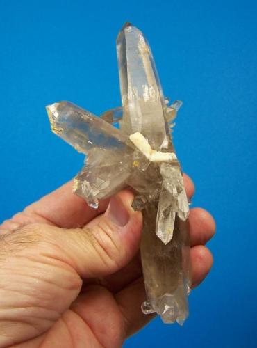 Quartz; Rutile; Feldspar
Van Rhynsdorp, Western Cape, South Africa
147 x 68 x 36 mm
Same as above.  This lovely specimen, was part of a large pocket that I removed about 9 years ago. (Author: Pierre Joubert)