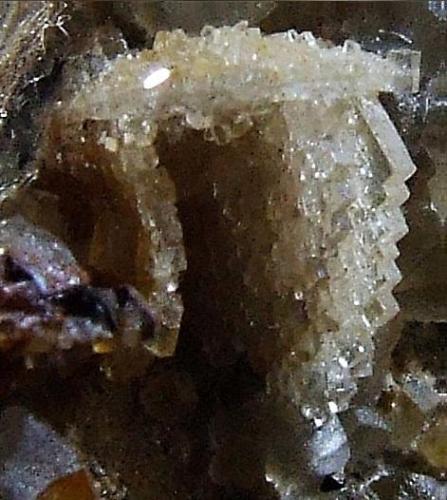 Fluorite, Calcite and Chalcopyrite.
Old town Quarry, Aycliffe, Co Durham, England, UK.
Fluorite 4 mm long approx. (Author: nurbo)