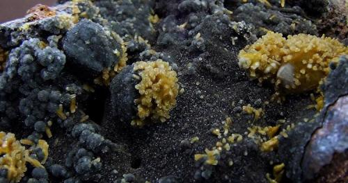 Pyromorphite on Campylite
Dry Gill Mine, Caldbeck Fells, Cumbria, England, UK.
FOV 30 x 20 mm approx (Author: nurbo)
