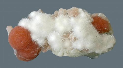 Pectolite and natrolite
Millington Quarry, Bernards Township, Somerset County, New Jersey, USA
7.9 x 4.4 cm
Pectolite spheres to 1.6 cm with natrolite (Author: Frank Imbriacco)