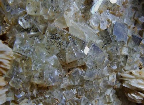 Fluorite, Baryte and Chalcopyrite.
Arkengarthdale, North Yorkshire, England, UK.
FOV 25 x 20 mm approx (Author: nurbo)