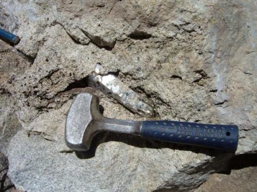 another shot of a clear quartz crystal in a freshly exposed pocket in the granite, clearview claim Passmore BC (Author: thecrystalfinder)