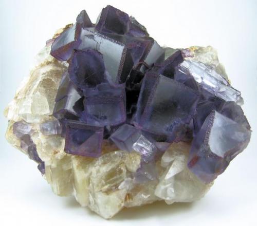 Fluorite on Calcite from Filón Josefa-Veneros, La Collada, Asturias, Spain.
Overall size: 176 mm x 142 mm. Longest fluorite crystal edge: 36 mm.
From Carles Millán collection ( http://www.mineral-forum.com/message-board/viewtopic.php?p=7405#7405 ) (Author: Jordi Fabre)