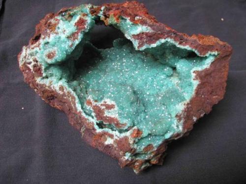 complete vug of adamite..var cuprian.  25 cm across  2008 find (Author: Peter Megaw)