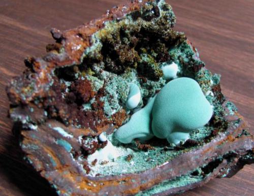 Malachite in gossan  cabinet (Author: Peter Megaw)