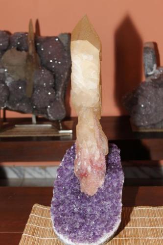 Scepter of calcite based Amethyst, calcite is about 50/70 inches tall and approximately 10 cm across. (Author: silvio steinhaus)
