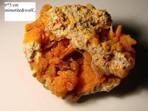 Mimetite and wulfenite
Chah Mileh mine, Anarak city, Esfahan province, Iran
6 x 5 cm. (Author: pirirani)