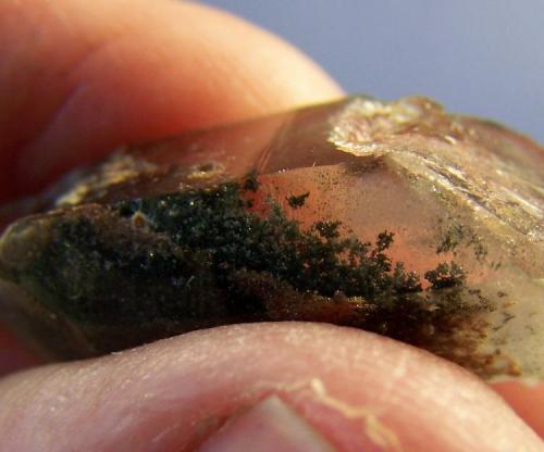 Quartz with chlorite inclusions
Villiersdorp, Western Cape, SA
29 x 11 x 10 mm (Author: Pierre Joubert)