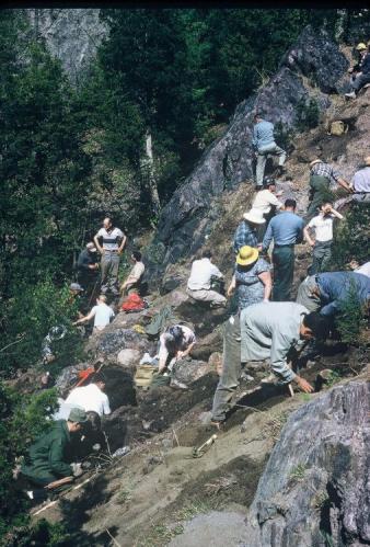 Franklin club field trip around 1967
Noble pit - Sterling Hill,  Ogdensburg, NJ
My hammer was stolen on this trip, but I still found a floater jeffersonite and a decent franklinite crystal.  Many of my early pictures have not been converted to digital form.  I’m working on that.  (This picture appeared on the cover of the Franklin "Picking Table" a few years back) (Author: John Medici)