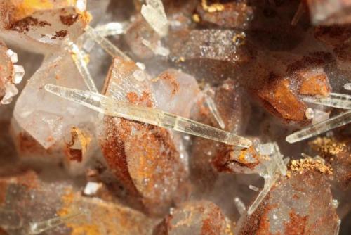 Mimetite on quartz
Tsumeb, Namibia
7 mm
Long elongated double terminated crystal. The whole specimen is 10 cm. (Author: Herman van Dennebroek)