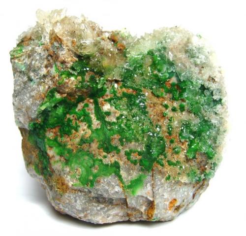 Conichalcite, Calcite
Gold Hill Mine (Western Utah Mine), Gold Hill, Gold Hill District (Clifton District), Deep Creek Mts, Tooele Co., Utah, USA
Specimen size 8 cm (Author: Tobi)