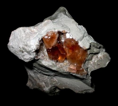 Celestite
Jochenberg quarry, Bad Kösen, Naumburg, Saxony-Anhalt.
7,5 x 6,5 cm
Crystals up to 2 cm, good sample for that locale. The Bad Kösen paragenesis is very similar to the known Rüdersdorf (near Berlin) celestite occurence. (Author: Andreas Gerstenberg)