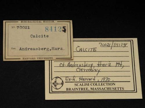 Old labels of calcite (Author: Roger Warin)