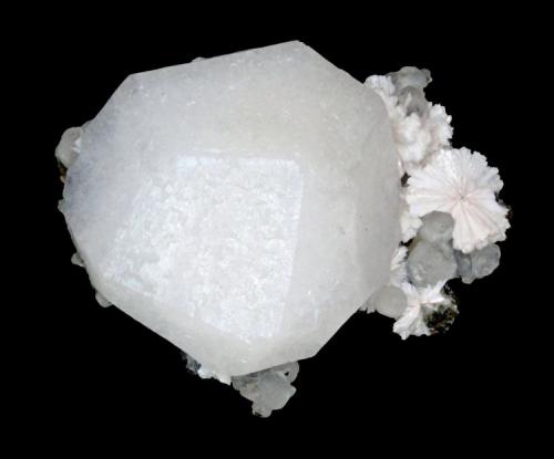 Analcime & laumontite
Prospect Park Quarry, Prospect Park, Passaic County, New Jersey, USA
4.7 x 3.8 cm
A 3.5 cm analcime crystal with laumontite and calcite (Author: Frank Imbriacco)