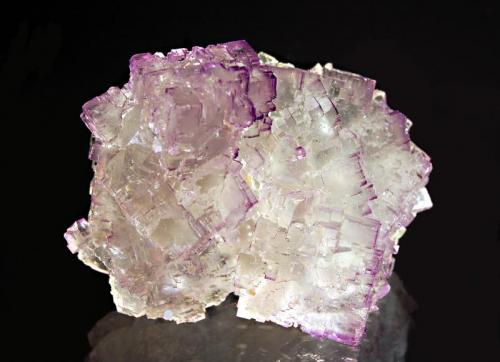 Fluorite
Tule Mine, Melchor Musquiz, Coahuila, Mexico
5.9 x 7.8 cm.
Nearly colorless cubic fluorite crystals with pale purple zoned rims and pronounced stepped-growth on the cube faces. (Author: crosstimber)