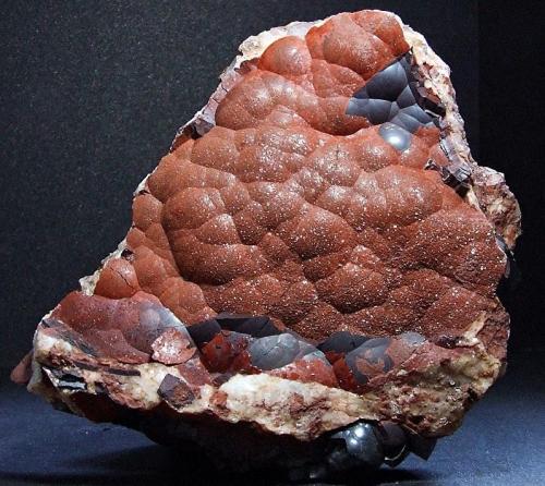 Dolomite and Kidney Ore Haematite.
Frizington Parks mine, Frizington Cumbria, England, UK.
70 x 70 mm (Author: nurbo)