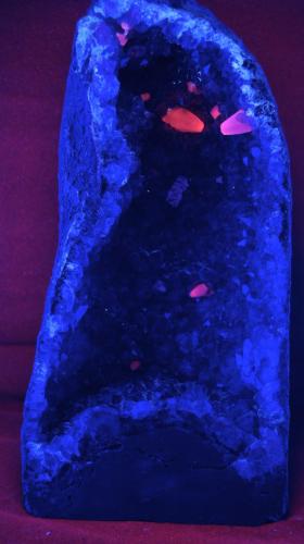 Cuarzo Amatista y Calcita - Fluorescente
Iraí, Alto Uruguai Region, Rio Grande do Sul, Brasil.
18 x 35 x 14 cm
Luz UV onda corta. (Autor: Daniel C.M.)