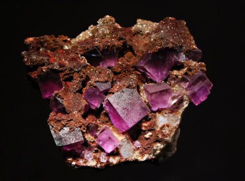 Fluorite
Ojuela Mine, Mapimi, Durango, Mexico
7.0 x 8.5 cm.
Cubic purple fluorite to 1.5 cm on edge. (Author: crosstimber)